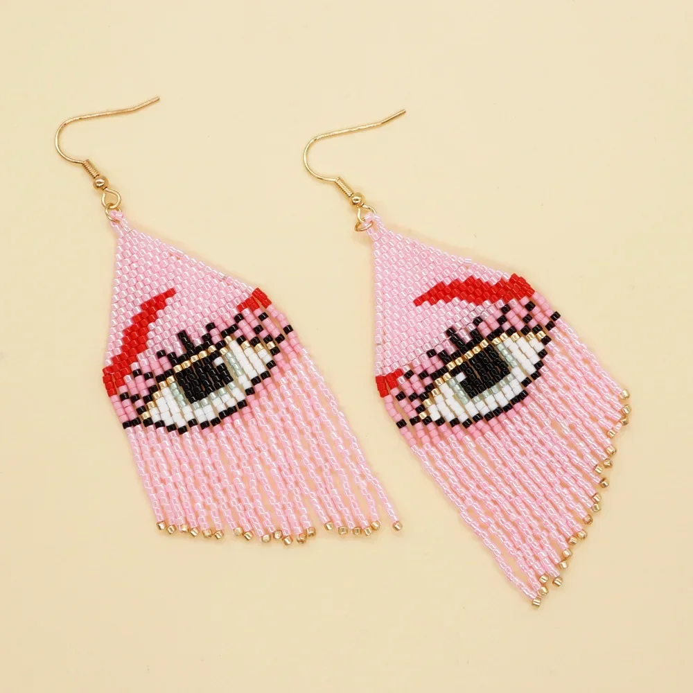 Rice Bead Earrings Hand knitting Bohemia Beading Simple Originality Design Devil's eye Fashion Alloy Female Fringe Earrings