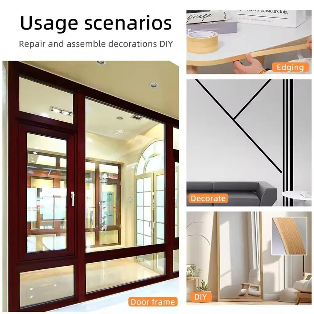 Nastro per bordi con venature del legno da 10 m * 1,8 cm Strisce sigillanti per bordi autoadesive ricondizionate in PVC autoadesivo