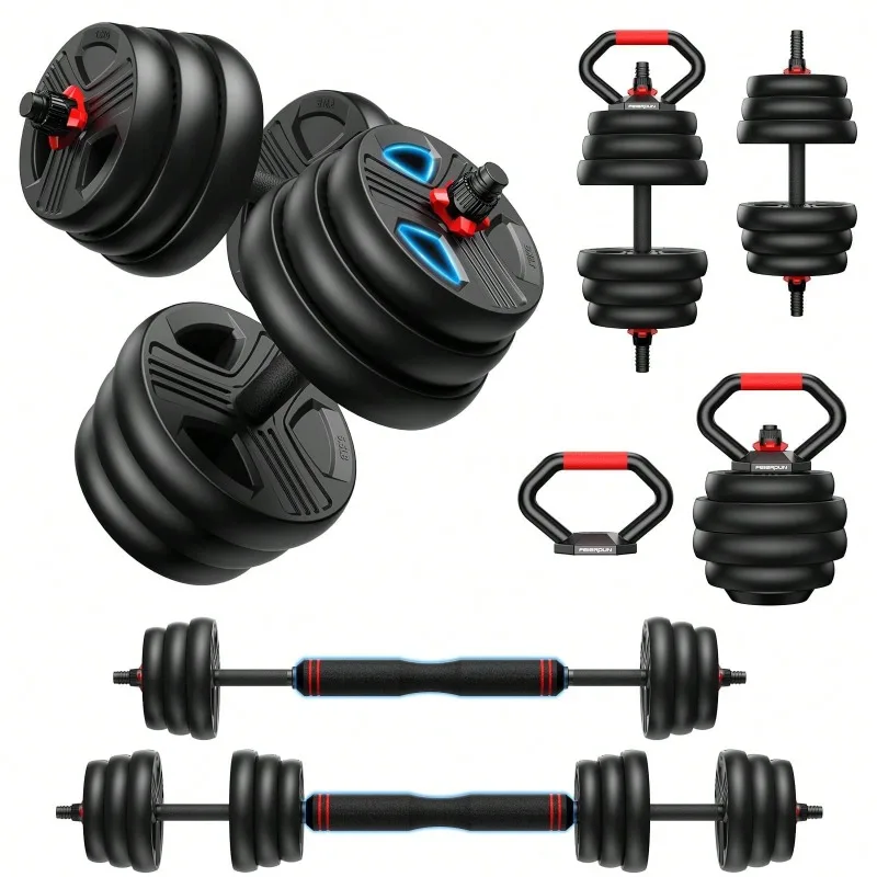 Adjustable Dumbbell Set,45/55/70/90lbs Free Weights Set With Upgraded Nut, 5 In 1 Weight Set Used As Kettlebells, Barbell, Push Up Stand, Fitness Exercise For Home Gym Suitable Men/Women