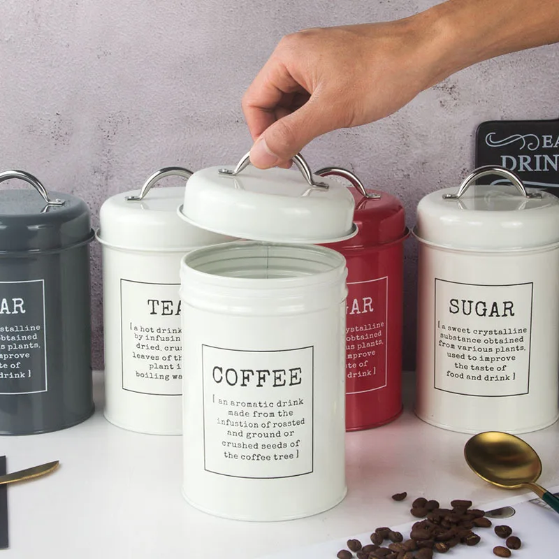 3Pcs Metal Canister Set Kitchen Tea Coffee Sugar Canisters Set with Lid Metal Food Storage Cans for Kitchen Storage Supplies