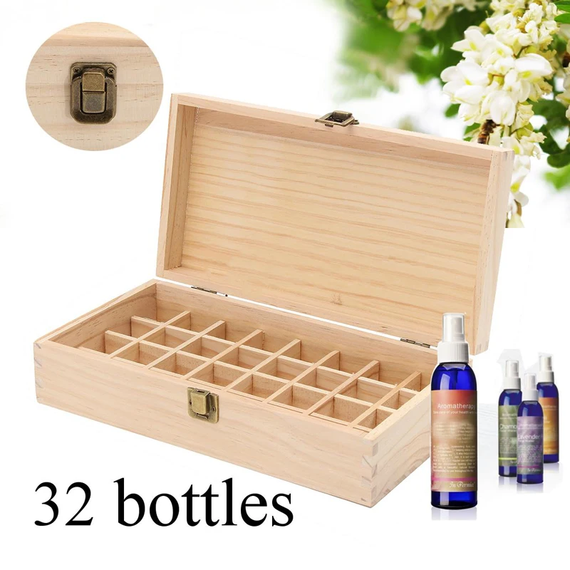 32 Slot Essential Oil Bottle Storage Box Wooden Case Container Aromatherapy Oils