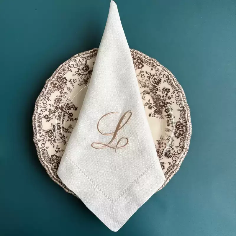 Script Font Monogram Embroidered white Dinner Cloth Napkins ,White Housewarming Gift  Wedding Event napkin