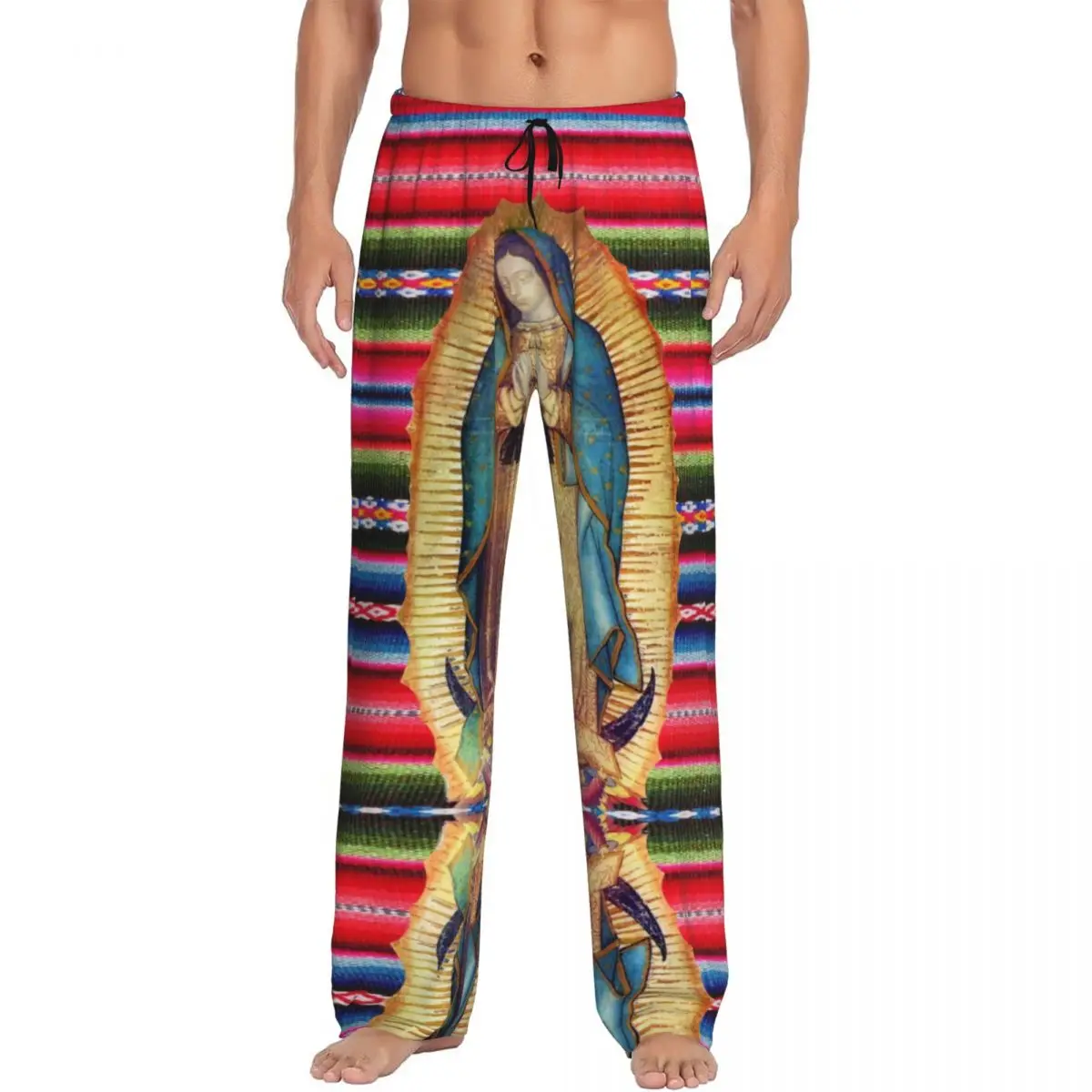 Custom Our Lady Of Guadalupe Virgen Maria Zarape Pajama Pants Virgin Mary Catholic Sleepwear Sleep Lounge Bottoms Pockets