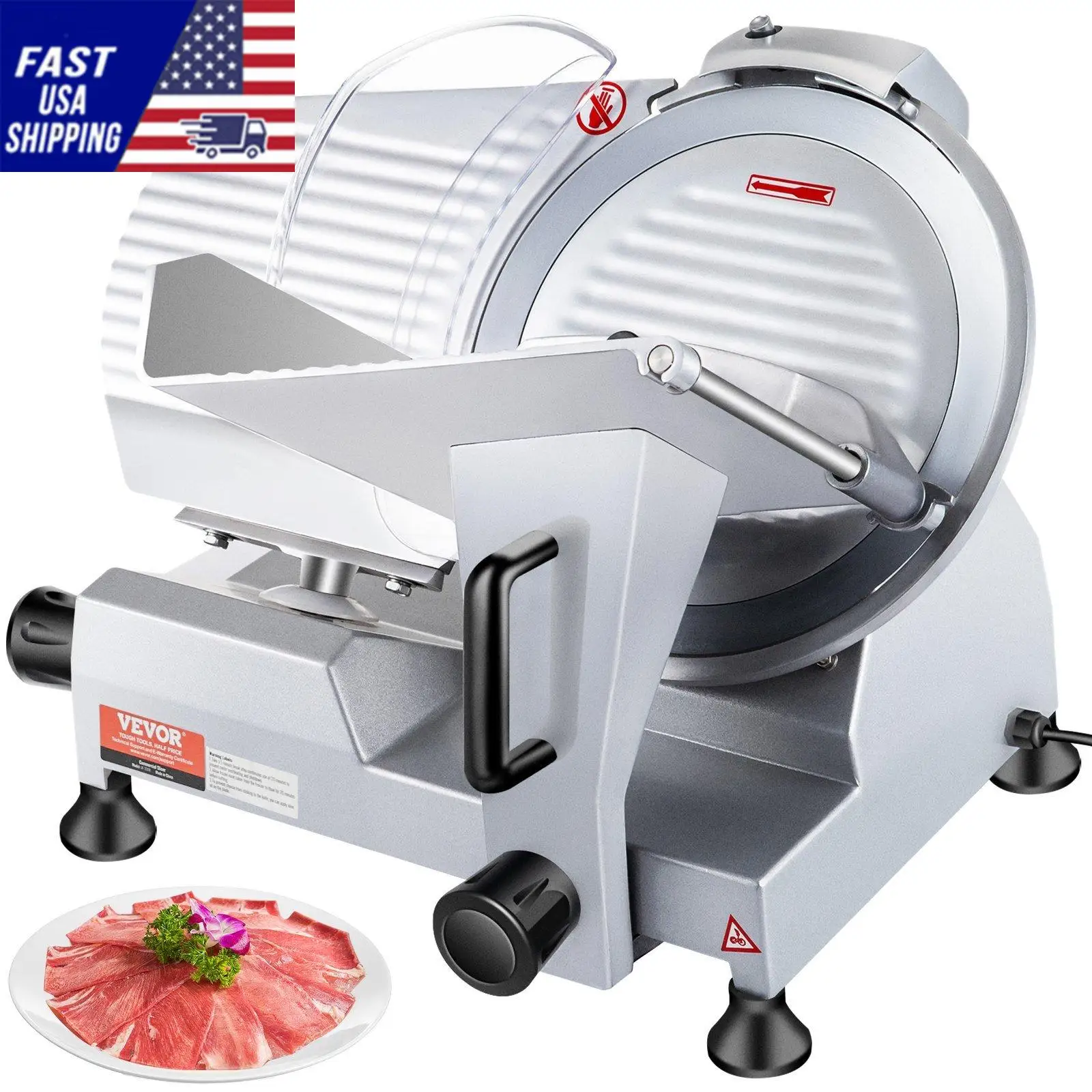 Commercial Meat Slicer, 320W Electric Deli Food Slicer, 12 inch Carbon Steel Blade Electric Food Slicer, 350-400RPM Meat S