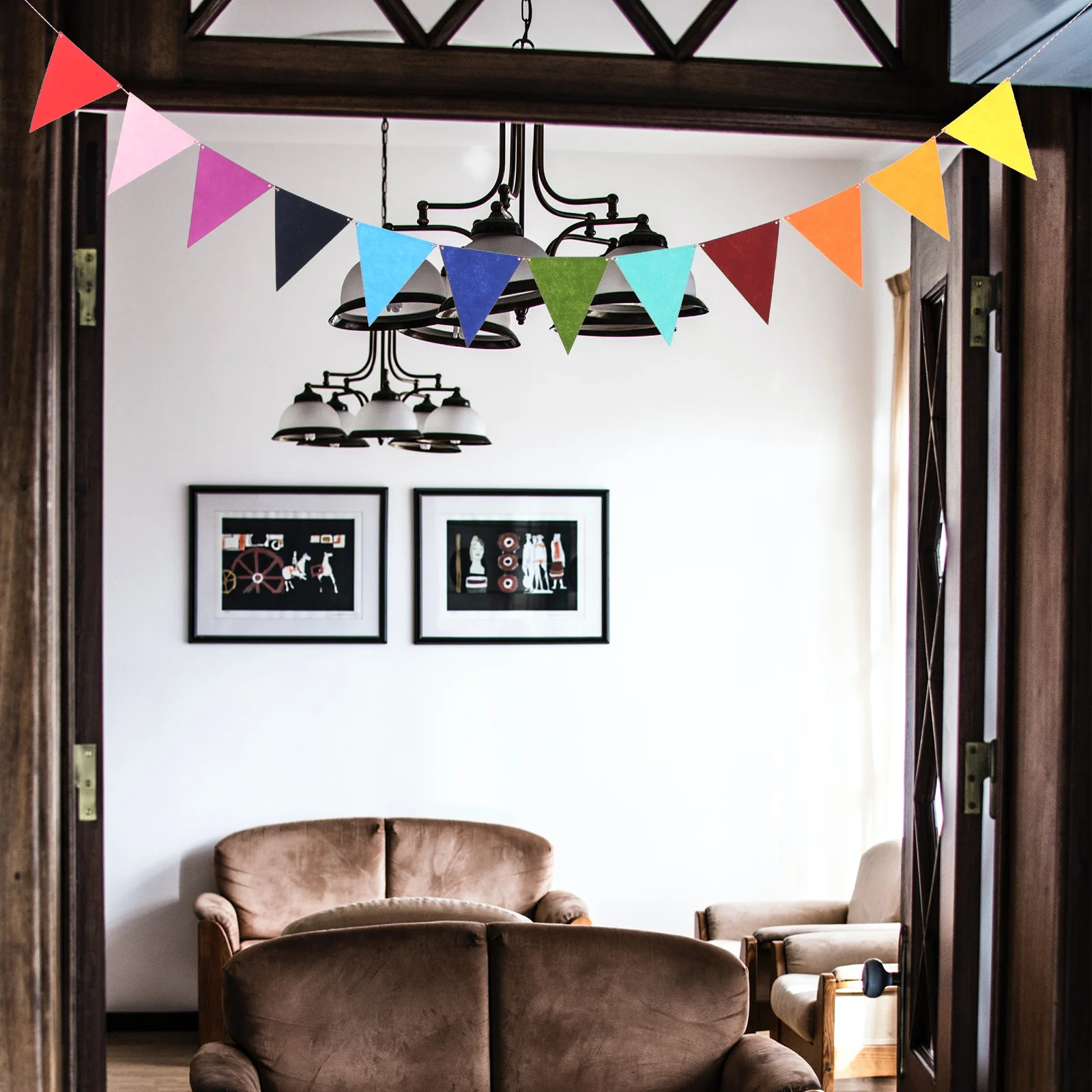 

12Pcs Colorful Triangle Felt Banner Strong Felt Bunting Pennant Party Flags Hanging Banner Decor Kitchen Fireplace Front Door