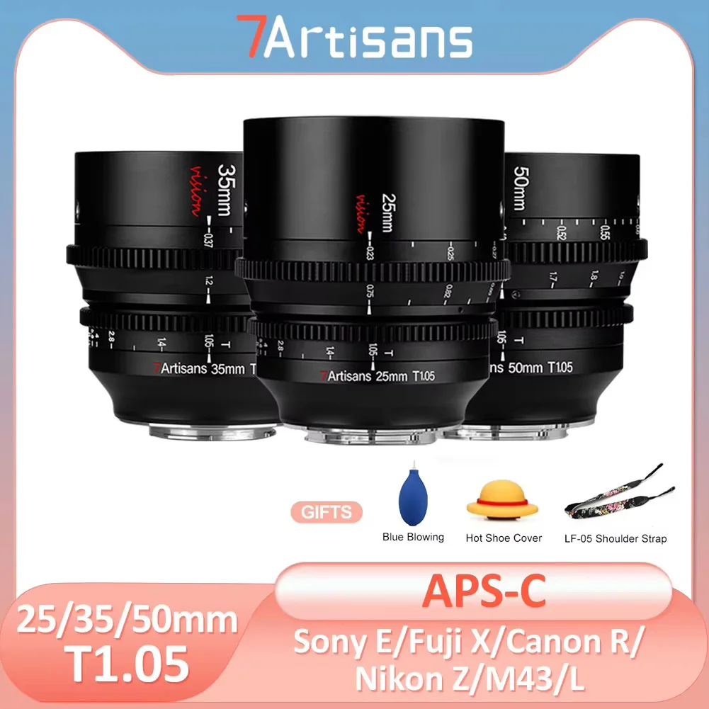 7artisans 25mm 35mm 50mm T1.05 APS-C Cine Lens Cinematic Vision for Sony E Canon EOS R Sigma Lumix L M43 Fujifilm XF fx30 r6 red