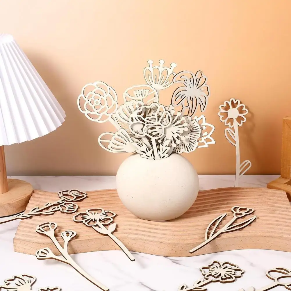 

Boho Wood Flower Bouquet Wood Wildflower Decor Colorable Floral Cutouts Signs with Stem for Holiday Art DIY Home Decor