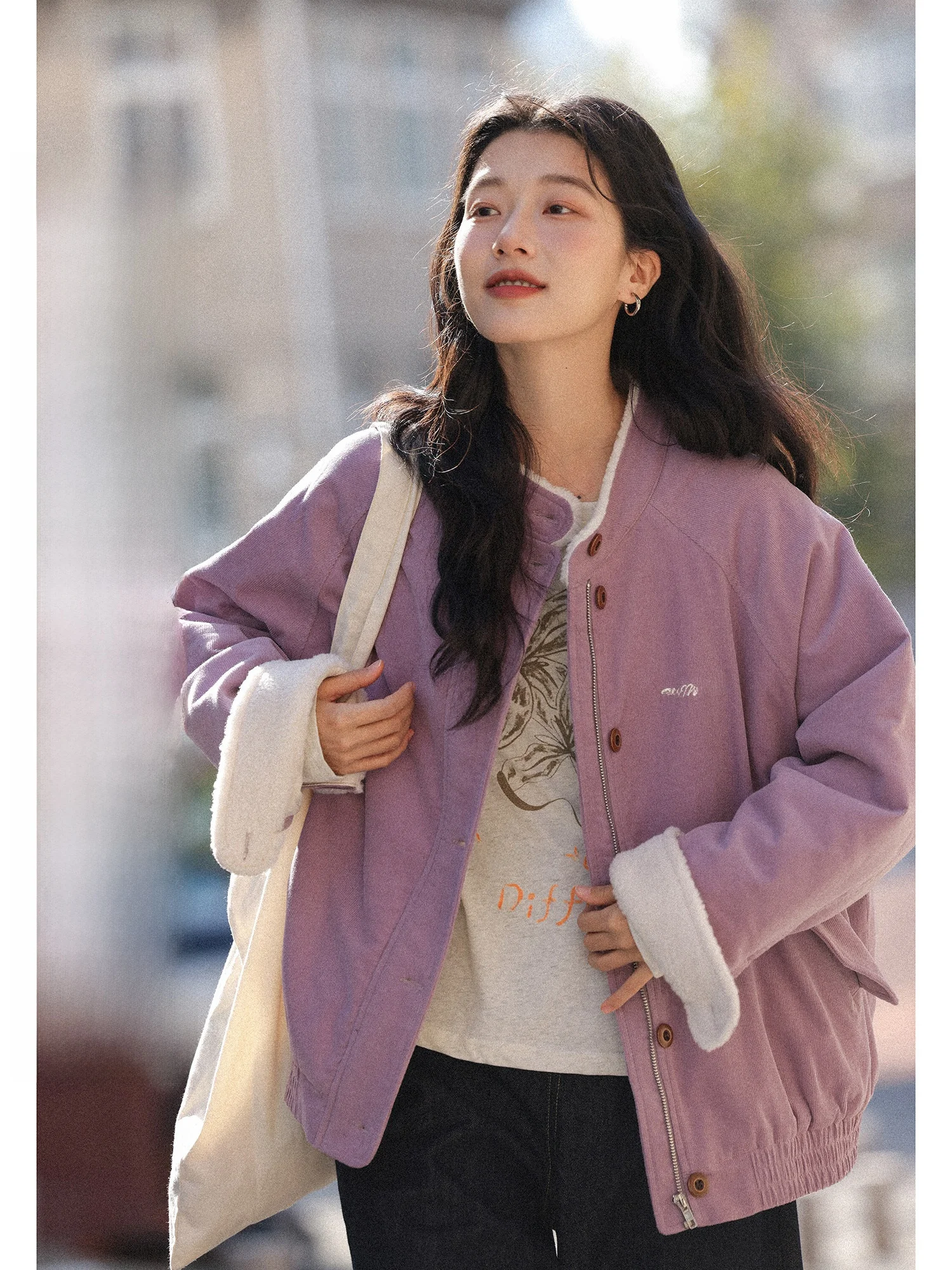 

Женская фиолетовая куртка из овечьей шерсти, зимняя утепленная теплая повседневная свободная короткая куртка в корейском стиле, смешанный бренд DS2994