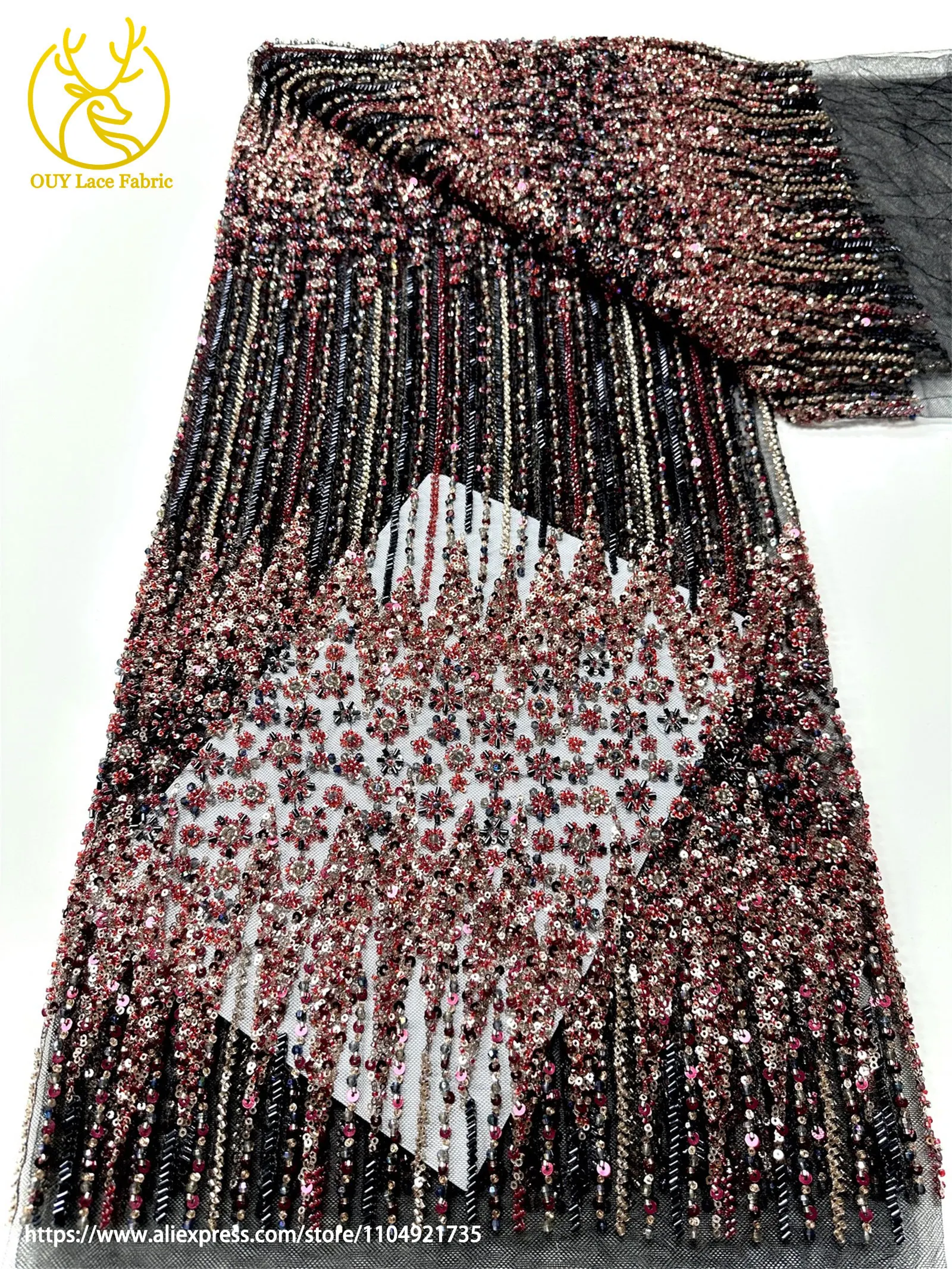 Luxuriöser Afrikanischer Schwer Perlenverzierter Spitzenstoff 2026 Hochwertige Luxuriöse Französische Pailletten-Stickerei-Spitze für Brautkleider – Detail 22