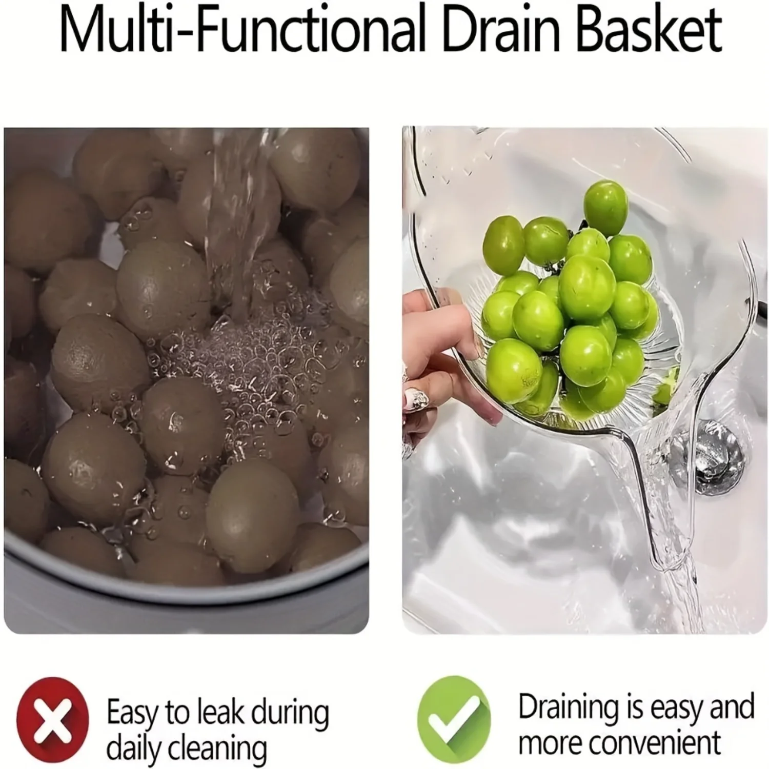 Multifunction Drain Basket Kitchen Washing Fruit Vegetables-Hollow  BasinEfficient 2-in-1 Kitchen Colander  Versatile Draining B