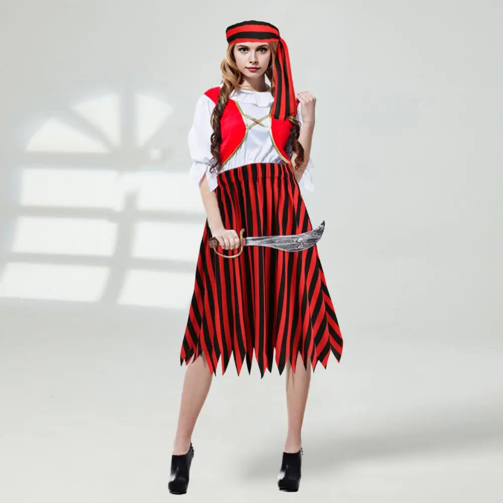 Breathable Soft Skirt Set Pirate Cosplay Skirt Set with Belt Headscarf for Women Renaissance Theme Outfit with for Theme