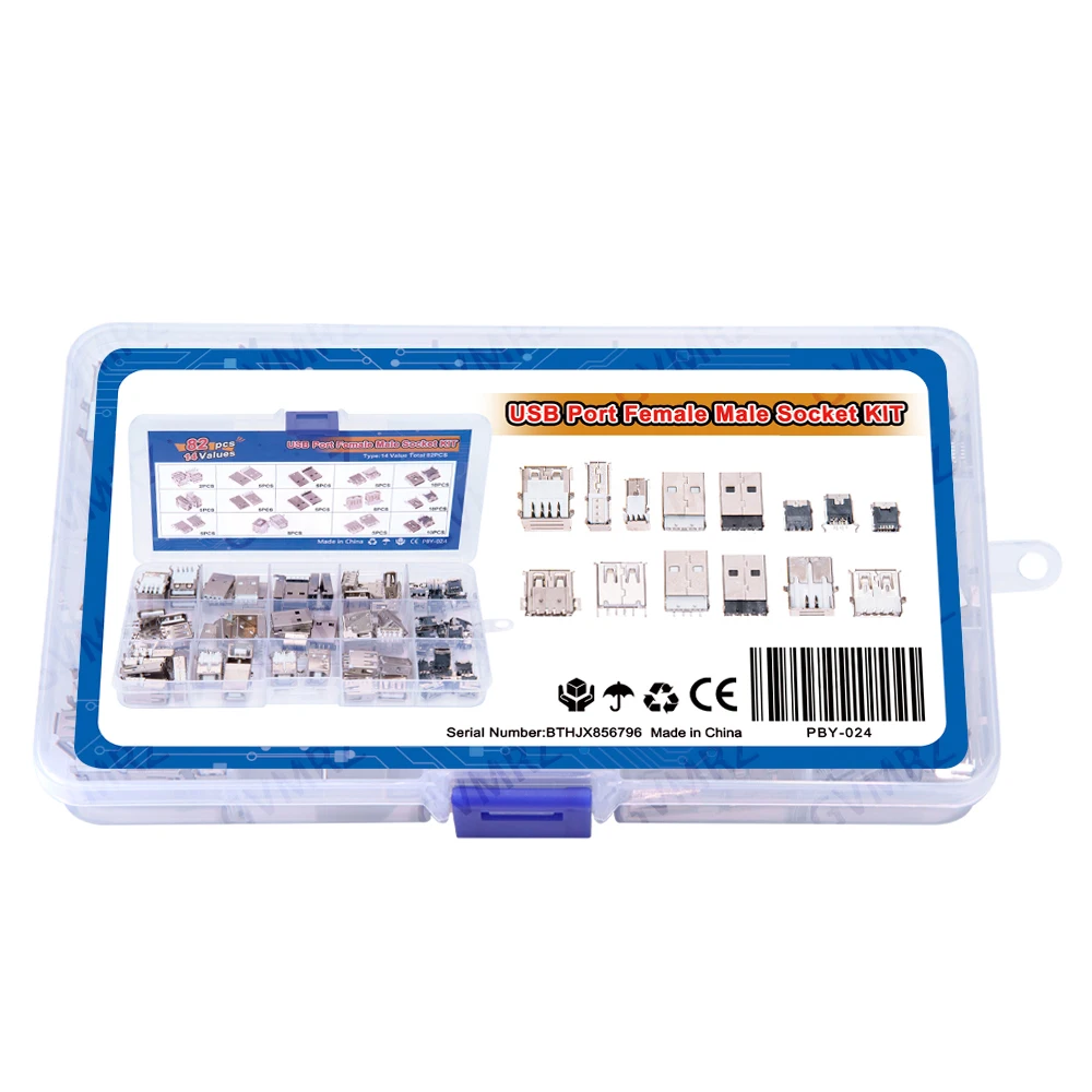 14Values 82PCS USB Type A Standard Port Female Solder Jacks Connector PCB Socket USB-A USB-B type USB