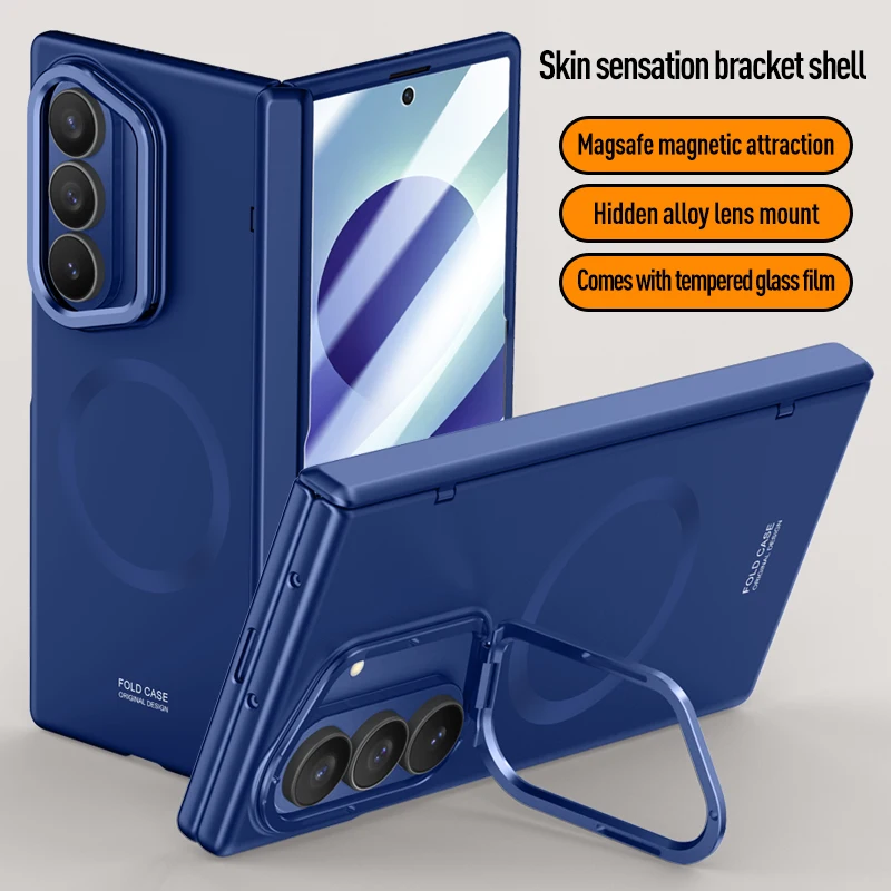 For Samsung Galaxy Z Fold 8 Ultra 5G Case Ultra-Thin Matte Magnetic Wireless Charging Hinge Lens Holder With Tempered Film Cover