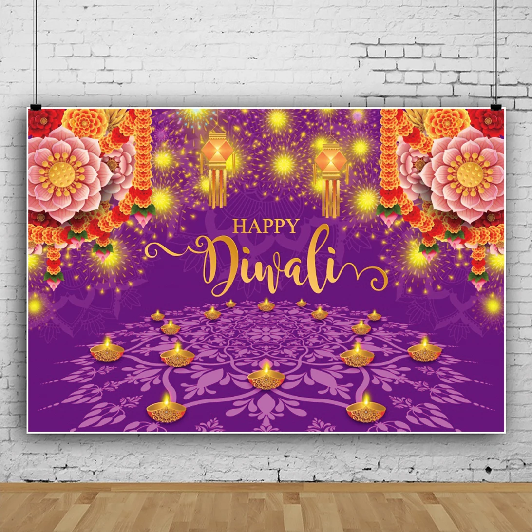 Laeacco Happy Diwali Backdrop India Diwali Candle Burning Deepavail Mother Laxmi Lights Festival Party Photography Background