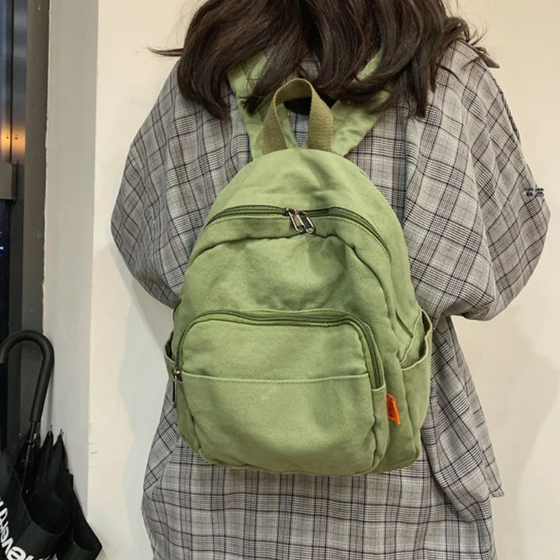 

Japanese Korean Students Retro Small Backpack Women Men Simple Solid Canvas School Bookbag Casual Mini Travel Rucksack Daypack