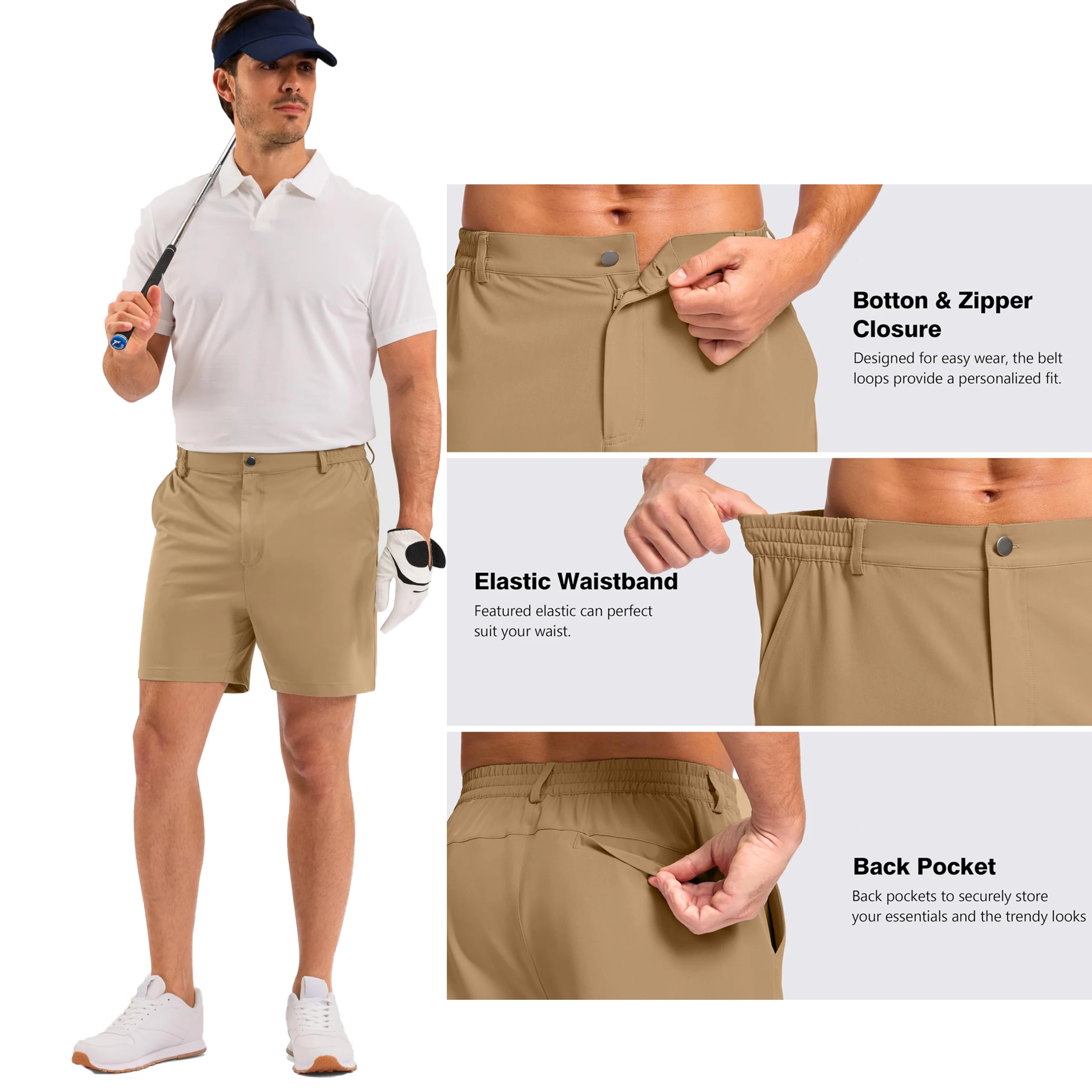 Shapershark Men's Casual Shorts: Golf, Sports, and Business Casual Shorts with Quick-Dry Fabric and Semi-Elastic Waistband image 3