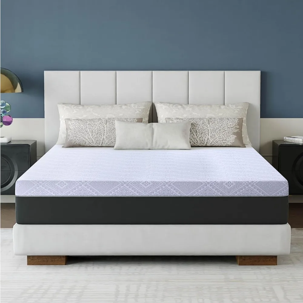 

EGOHOME 10 Inch Queen Mattress, Charcoal Gel Cooling Memory Foam Mattress in a Box, Medium Fiberglass Free, CertiPUR-US Certifie