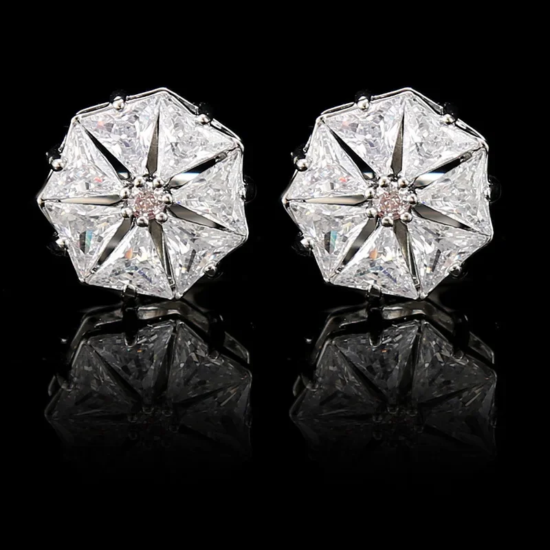 Men\'s Rhinestone Flower Cufflinks Business Banquet OL Suit Accessories Buttons Fashion French Shirts Zircon Wedding Cuff Links