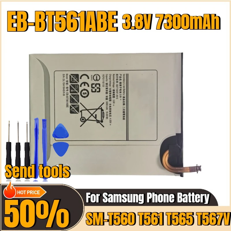

Аккумулятор для планшетного ПК 3,8 В 7300 мАч EB-BT567ABA для Samsung Galaxy Tab E 9,6 SM-T560 T561 T565 T567 T567V Совершенно новый, высокое качество