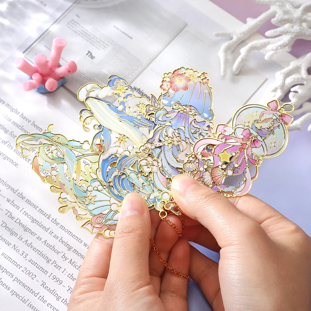 1Pc Marine Animals Metal Bookmark Shell Starfish Design With Chain Tassel Planner Accessories For Book Lovers Writers Gifts