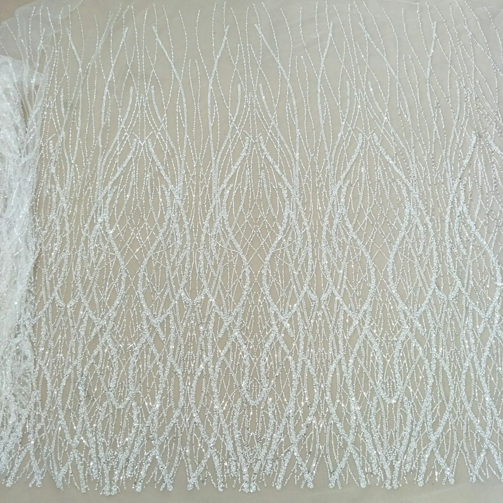 2024  ivory newest design wedding gown dress lace fabric bridal with beads 130cm width wedding dress lace sell by yard