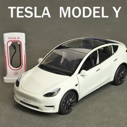 1:24 Model Y Model 3 Charging Pile Alloy Die Cast Toy Car Model Sound And Light Children's Toy Collectibles Birthday Gift