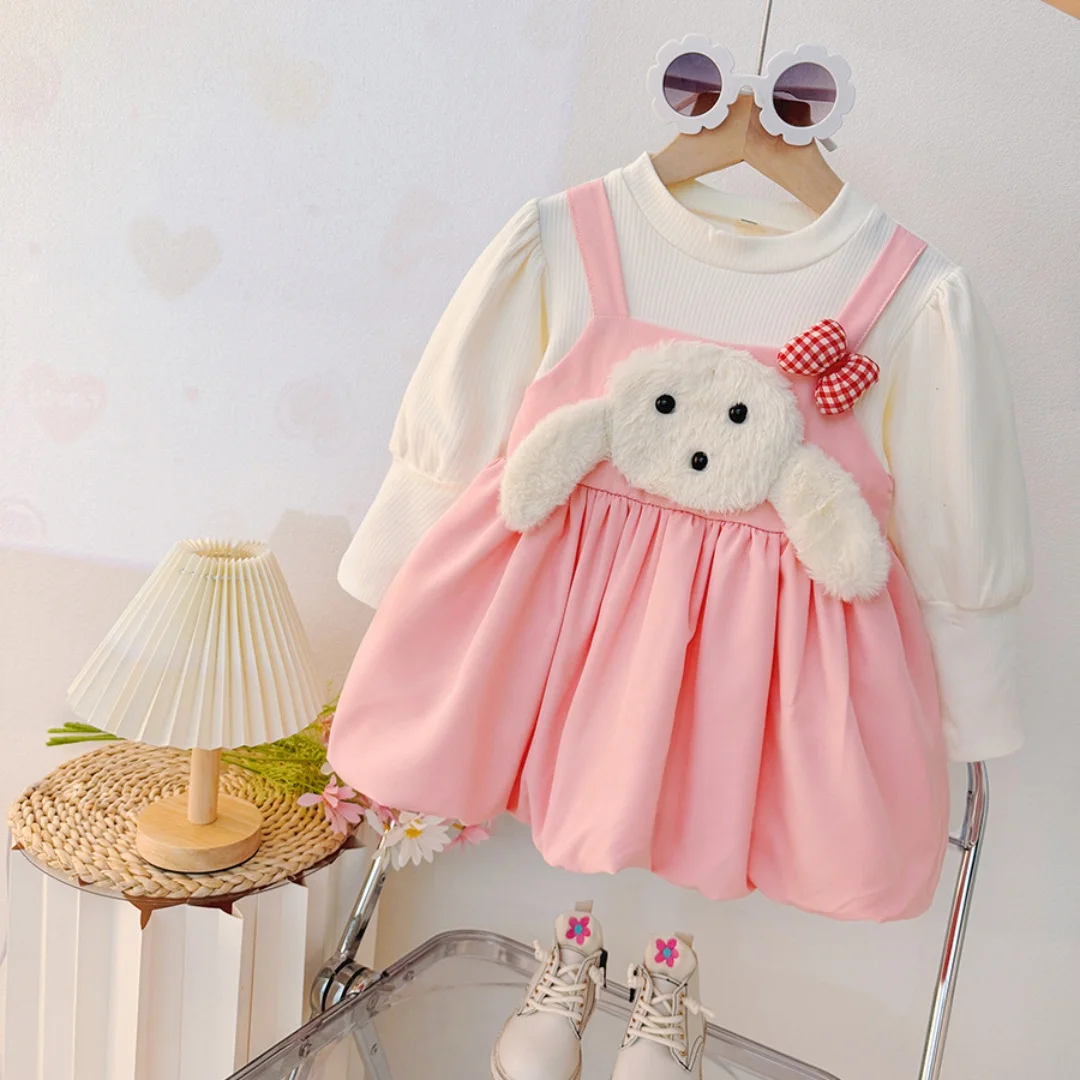 

Girls Dresses Autumn And Winter Cotton Color Blocked Bow Long Sleeved Baby Girl Dress Cartoon Cute Christmas Girl Clothing