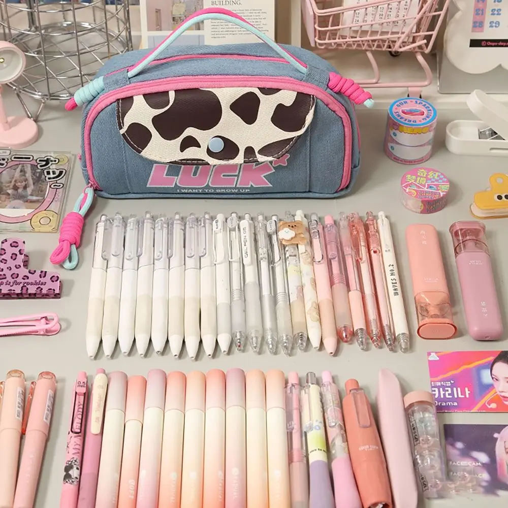 Y2K Style Pencil Case Cowboy Large Capacity Pen Bag with Strap Multi-functional Stationery Storage Pouch Office School Supplies