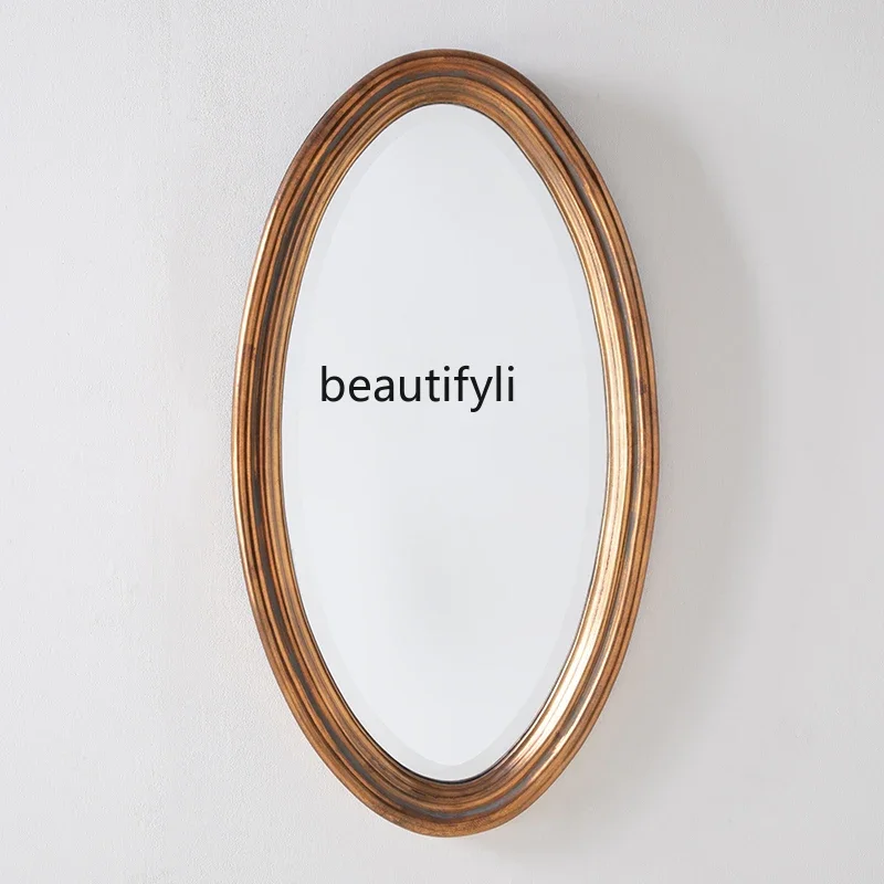 

A50 French light luxury oval decorative mirror, porch, makeup mirror, retro relief frame, restaurant background wall mirror