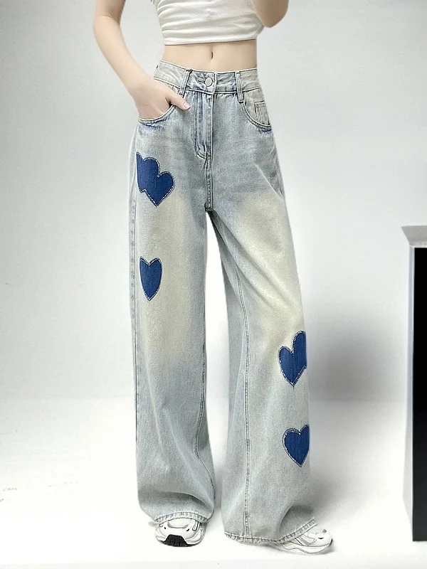

Spring 2026 Casual High Waist Wide Leg Jeans Women's Loose Fit Floor Length Sparkling Rhinestone Denim Pants Street Sle