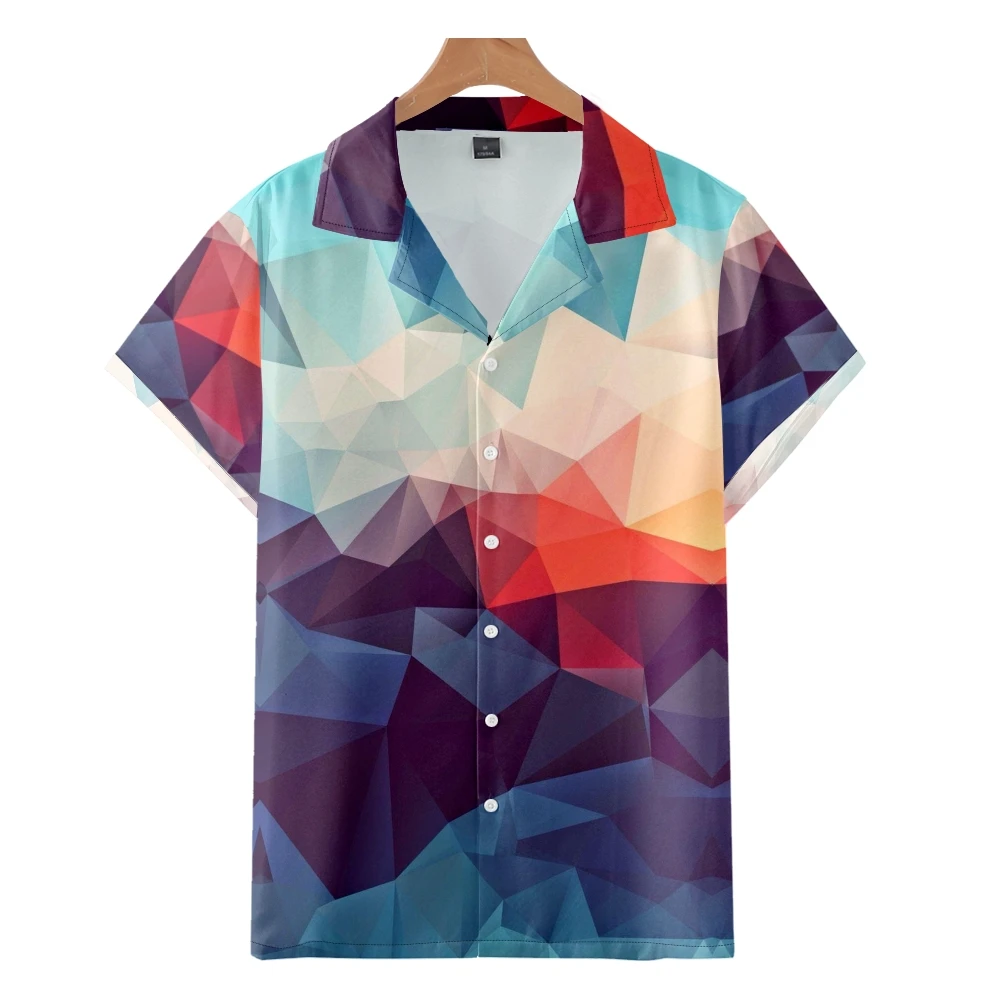 

Men's Fashion Cuban Style Hawaiian Shirt Flamingo Colored Prism 3D Print Cozy Casual Short Sleeve Beach Oversized Clothes 7