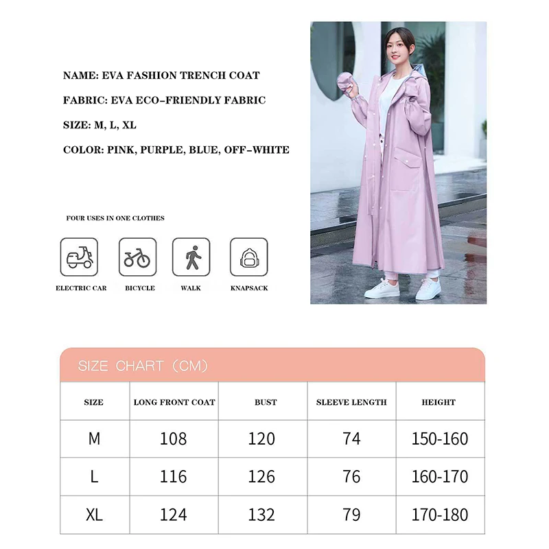 Womens Zip Up Hoodie Eva Raincoat Women Lightweigh Waterproof Rain Jacket Electric Biker Adult Windbreaker Long Rain Coat Poncho