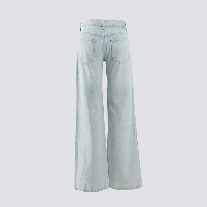 KSTUN 2025 pantalones vaqueros de corte recto de primavera para mujer, pantalones vaqueros de pierna ancha, pantalones holgados Retro americanos, pantalones Vintage lavados en azul claro