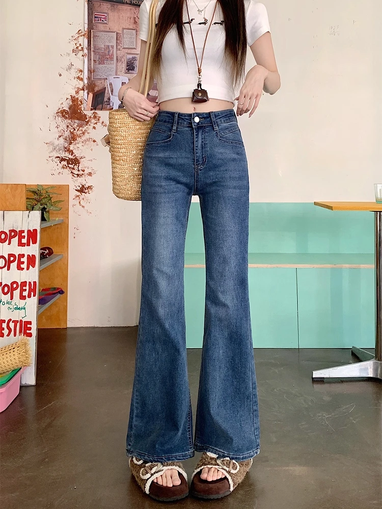 

Deep Blue Bell Bottom Jeans Women plus Size Pear Shape Slimming Elastic Flared Pants High Waist Casual Style Winter Collection