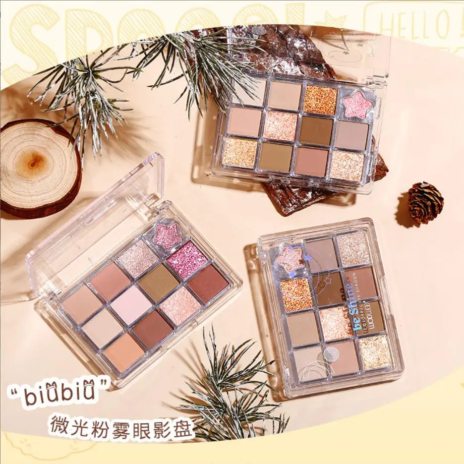 12 Colors Eye Shadow Palette Delicate and Soft Texture Pearly Shimmer Matte Glitter Natural Easy To Color Eyeshadow Makeup T2541