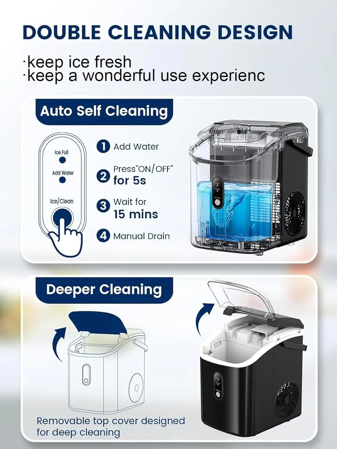 lbs/Day,Portable Crushed Ice Machine,Self Cleaning with One-Click Design & Removable Top Cov