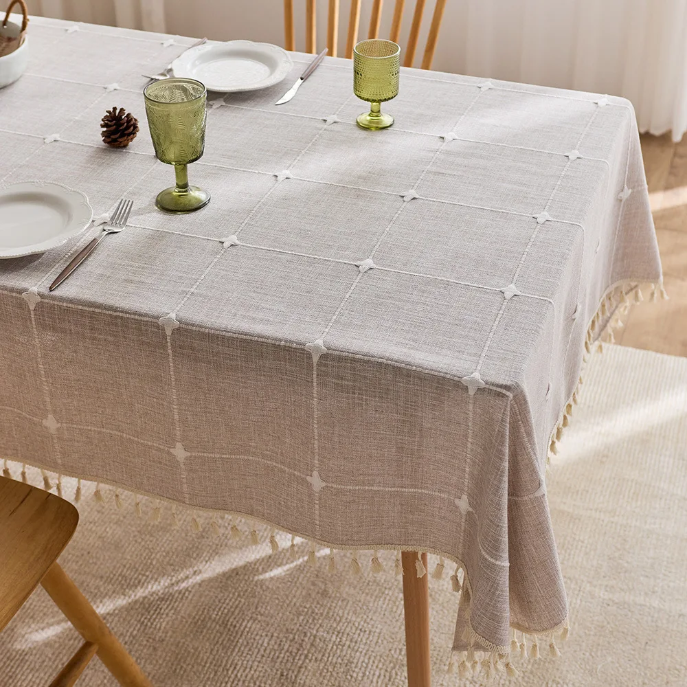 

Cotton Linen Three-dimensional Jacquard Tablecloth,With Tassel Rectangle Round Tablecloth for Kitchen Dinner,Party Christmas