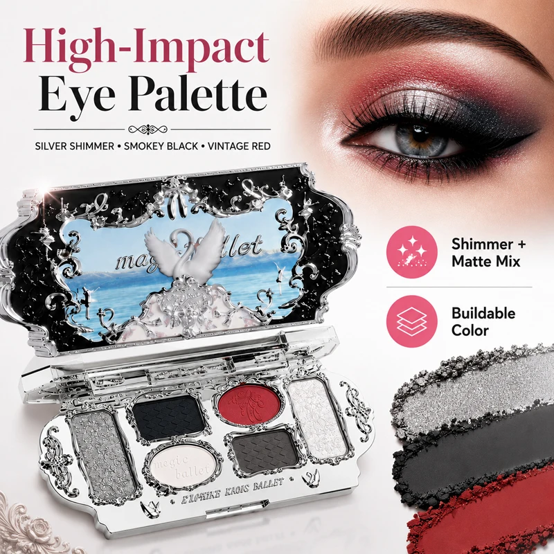 6Pcs Eye Makeup Kit for Women, Shimmer Matte Eyeshadow Palette, Eyebrow Pen, 2 Makeup Brushes, Long Wear Gel Eyeliner & Eyelash Mascara Primer Set, Waterproof Smudgeproof Cosmetic Bundle for Beginners Daily Glam Gift