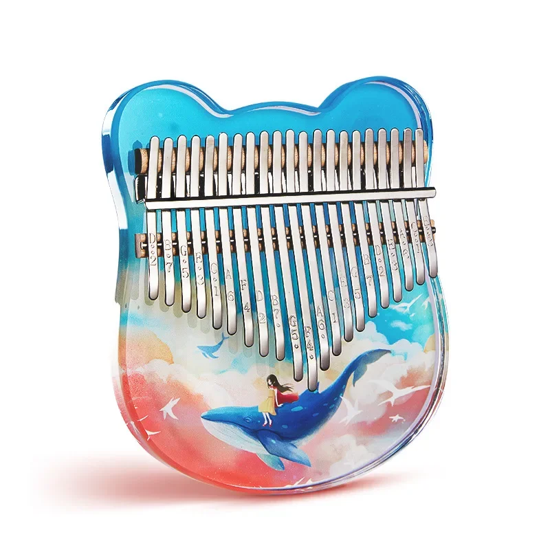 Kalimba 17 Key 21-key Thumb Piano Acrylic Crystal Epoxy Resin Finger Piano Musical Instrument Cat Ocean Whale With Tuner Bag