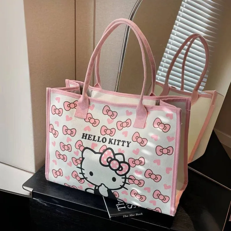 

Miniso New Kitty Cat Холщовая сумка-тоут большой емкости Сумка на плечо Уличная ручная сумка для покупок Сумка для мамы