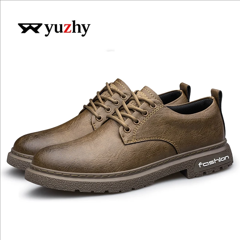Men's Fashion Casual Shoes Genuine Leather Upper Lace-Up Comfort Trainer for Walking, Outdoor, Business, and Leisure Activities