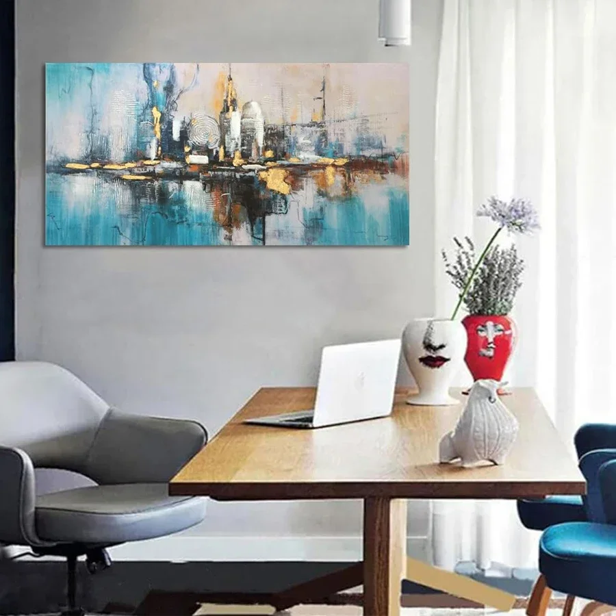 Large Size Blue City Landscape Abstract Diamond Painting City Skyline New York Embroidery Mosaic,Brooklyn Bridge Home Decoration