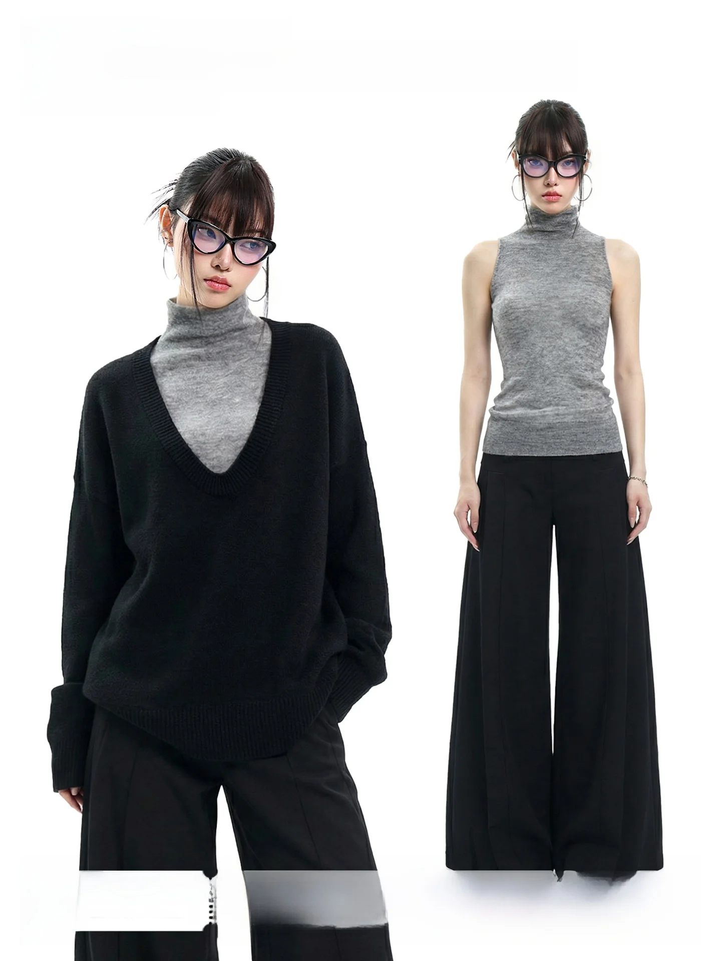 

Женский вязаный свитер Uncmhisex с V-образным вырезом, облегающий базовый топ с длинным рукавом, зимний повседневный комплект