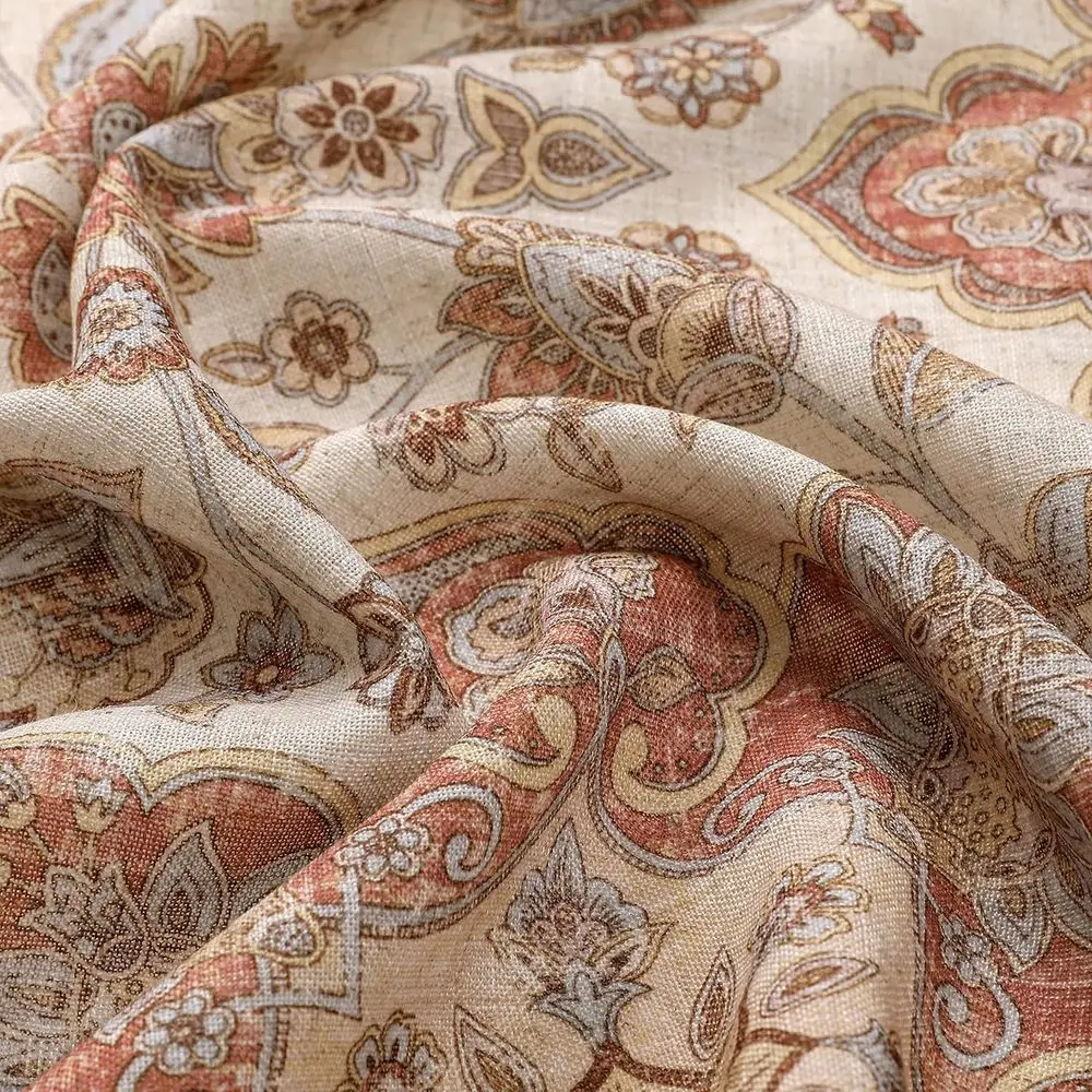 ヴィンテージレッドフローラルメダリオンカーテン 95インチ丈、光を透過する、グロメットトップ、54x95インチ ペア、ホームデコレーション用