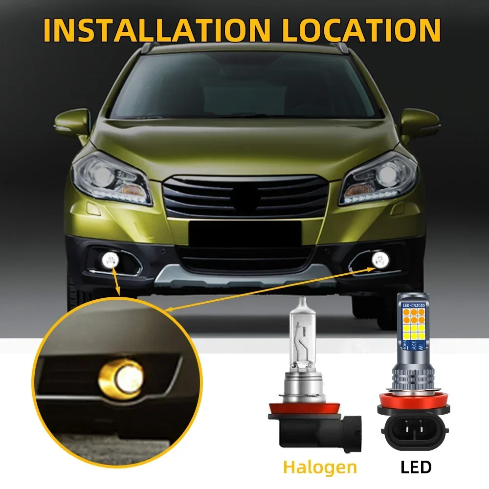 2Pcs Double Colors Flash LED Fog Lamp For SUZUKI SX4 2006 2007 2008 2009 2010 2011 2012 2013 2014 Front Driving Light