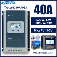 Controlador de carga Solar MPPT 40A, voltaje de batería de 12V 24V, Panel Solar máximo, regulador EPEVER de 100V con Monitor de datos MT52