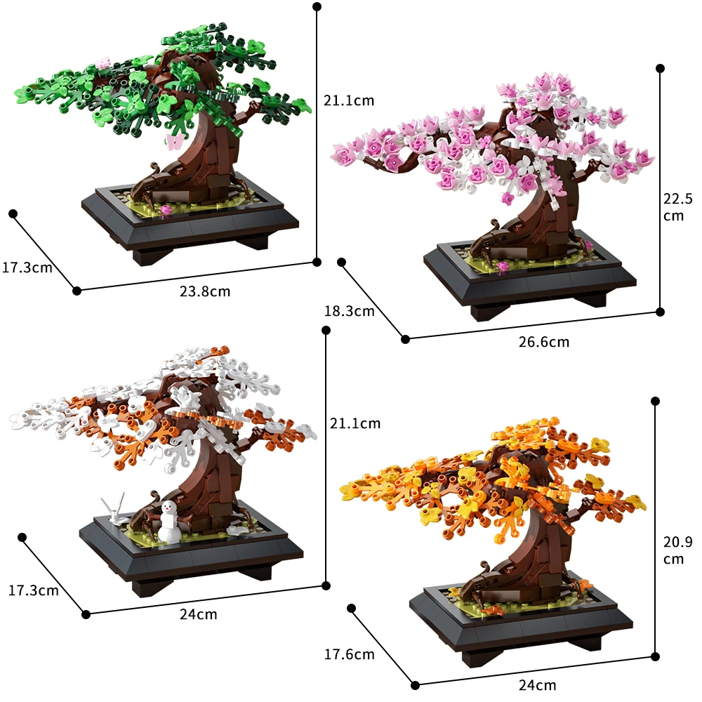 Modelo de bonsái de flores para 4 estaciones, juguete de bloques de construcción MOC para primavera, verano, Otoño e Invierno, árbol bonsái, decoración del hogar, juguete de ladrillo, regalo para niños