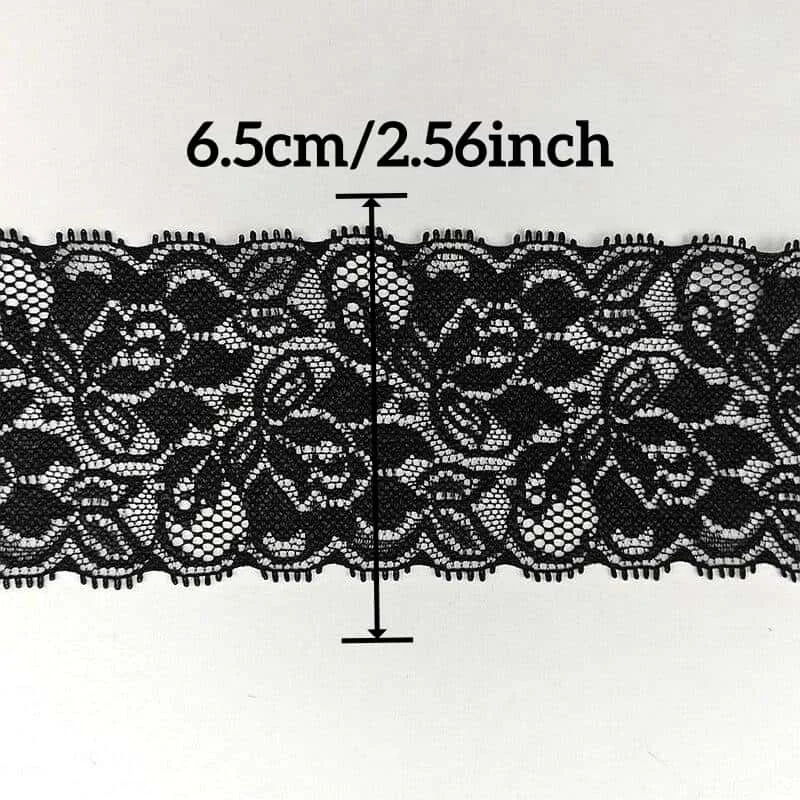 Black White Stretch Lace Trim 6.5cm Floral Elastic Ribbon Nylon Spandex for Bridal Lingerie Sewing 2/5 Yards