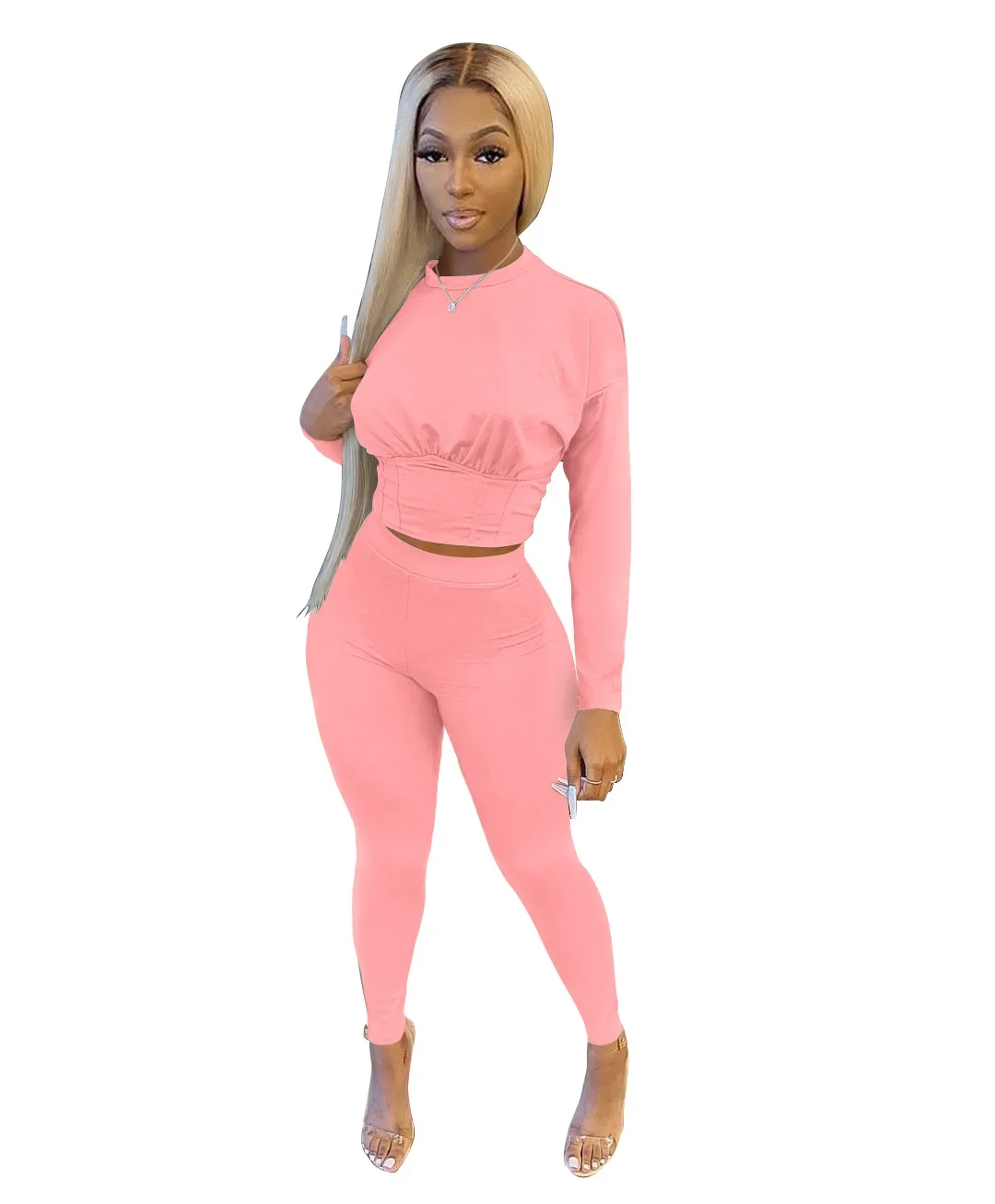 2023 neue AutumnWomen's Reine Farbe Sport Taille Anzug Mode Lässig Zwei-stück Set – Detail 20
