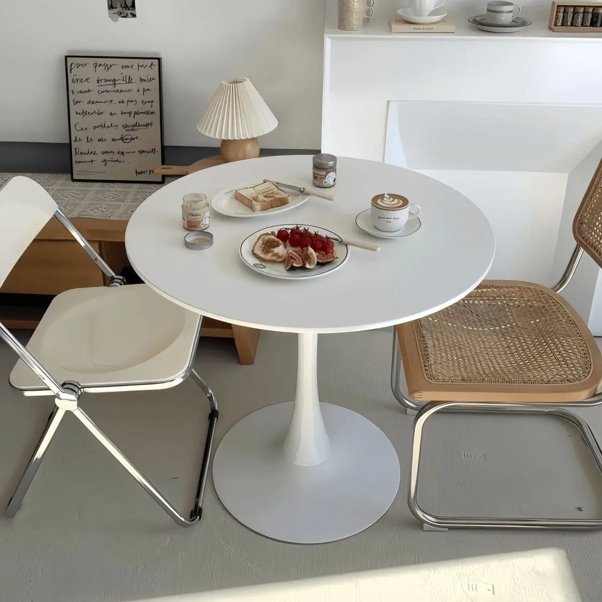 

Tulip White Small Round Table Internet Celebrity Reception Negotiation Balcony Bedroom Home Milk Tea Shop Walnut Dining